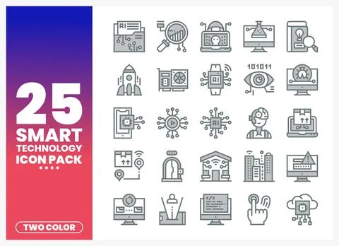 Smart technology icons in a two-color design pack for digital innovation Stock Illustration