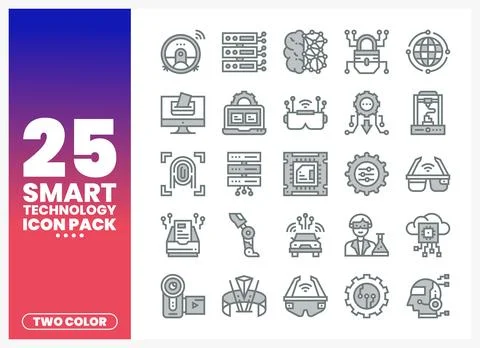 Smart technology icons in a two-color outline style. displayed on a white b.. Stock Illustration
