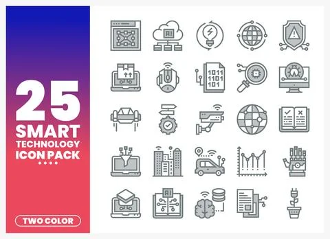 Smart technology icons in a two-color palette. Illustrazione stock