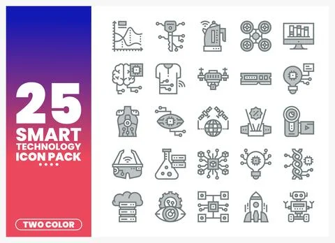 Smart Technology Icons in Two Colors Stock Illustration