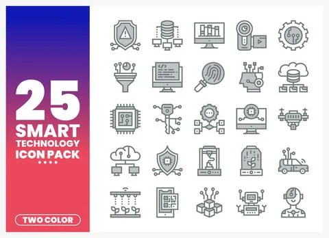 Smart Technology Icons in Two Colors with Gradient Background Stockillustratie