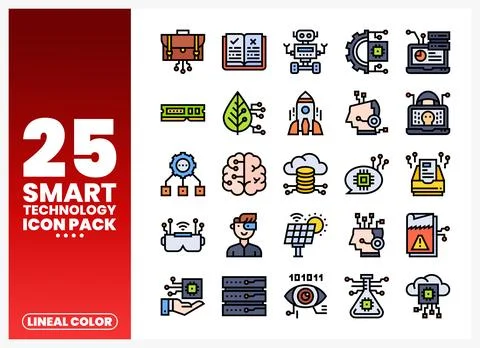 Smart Technology Icons Vector graphics set featuring diverse icons related .. Stock Illustration