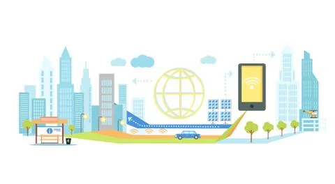 Smart Technology in Infrastructure of City Stock Illustration