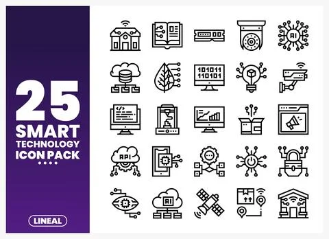 Smart Technology Line Icons for Digital Innovation Stock Illustration