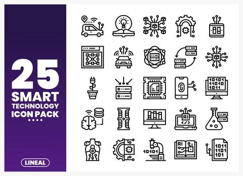 Smart Technology Line Icons for Digital Innovation Stock Illustration