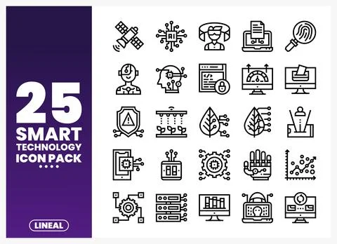 Smart Technology Line Icons Pack Stock Illustration