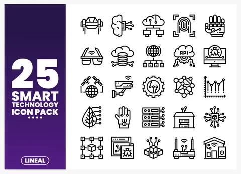Smart Technology Line Icons Pack Stock Illustration