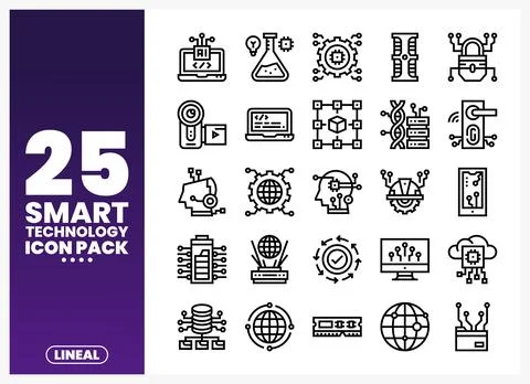 Smart Technology Line Icons on White Background Stock Illustration