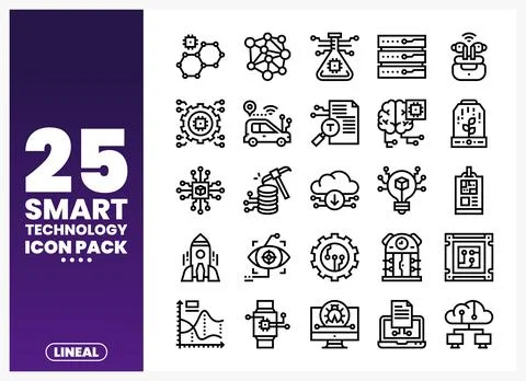 Smart Technology Line Icons on a White Background Illustrazione stock