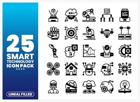 Smart Technology Lineal Filled Icons for Digital Innovation Illustrazione stock