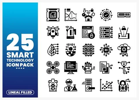Smart technology lineal filled icons for digital innovation and tech develo.. Stock Illustration