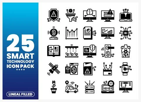 Smart technology lineal filled icons in a graphic design Stock Illustration