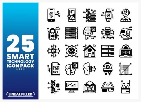 Smart technology lineal filled icons on a white background Stock Illustration
