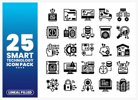 Smart Technology Lineal Filled Icons for Digital Innovations Illustrazione stock