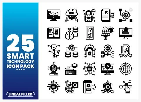 Smart technology lineal filled icons on white background Stock Illustration