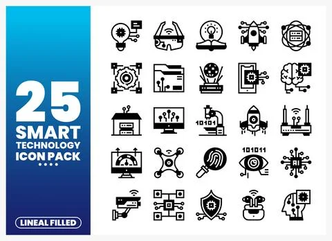 Smart Technology Lineal Filled Icons Stock Illustration
