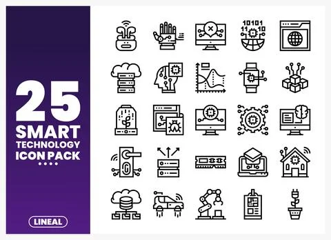 Smart Technology Lineal Icons with Modern Innovations Ilustração Stock