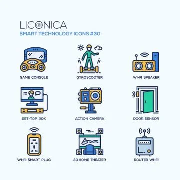 Smart Technology - modern vector flat line desigm icons set. Stock Illustration