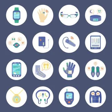 Smart Technology Round Icons Set Stock Illustration