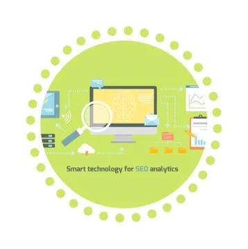 Smart Technology for SEO Analytics Icon Flat Illustrazione stock