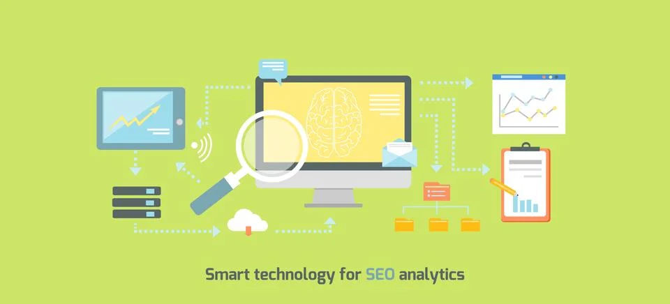 Smart Technology for SEO Analytics Icon Flat Stock Illustration