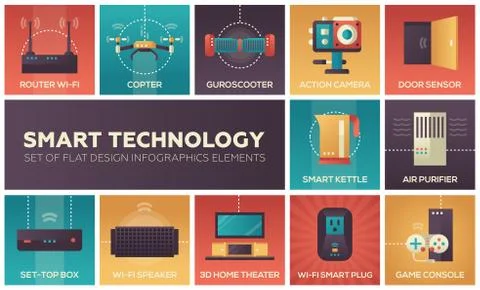 Smart technology - set of flat design infographics elements Stockillustratie