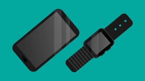 Smart technology. Smartphone and watch Stock Illustration