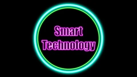 'Smart Technology' Text Animation with Neon Glow &amp; Glowing Circles. Stock Footage 282577104