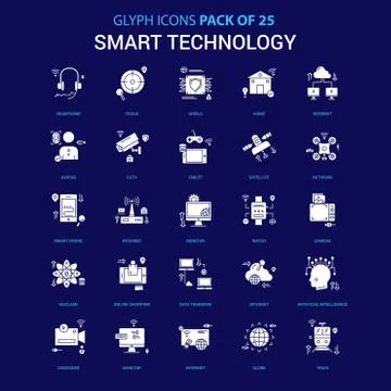 Smart Technology White icon over Blue background. 25 Icon Pack Ilustração Stock