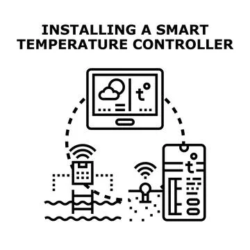 Smart temperature controller installing automating home climate system Stock Illustration