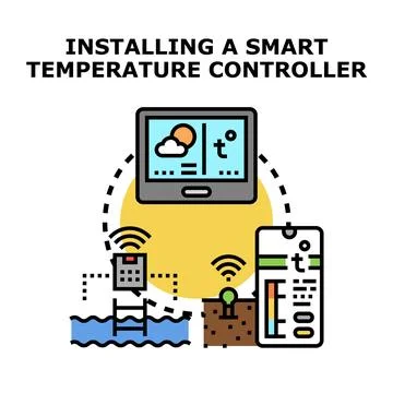 Smart temperature controller installing automating home climate system Stock Illustration