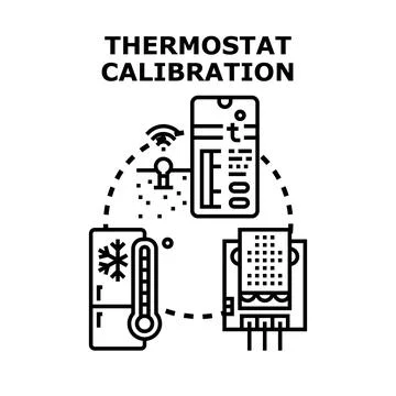 Smart thermostat calibration set detecting temperature controlling environmen Stock Illustration