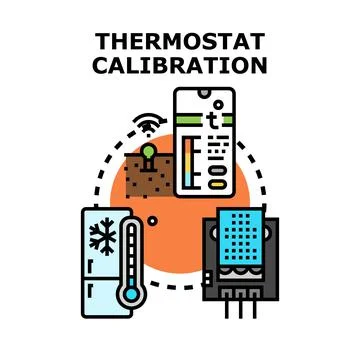 Smart thermostat calibration set detecting temperature controlling environmen Stock Illustration