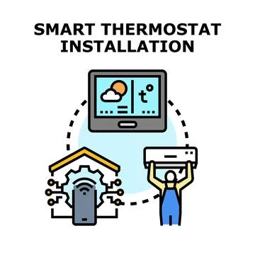 Smart thermostat installation process for home automation Stock Illustration