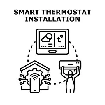 Smart thermostat installation process for home automation Stock Illustration