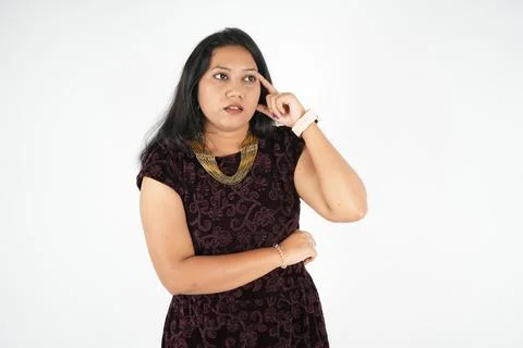 Smart thinking girl finding answer or remembering what she forgot, memory c.. Stock Photos