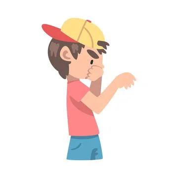 Smart Thoughtful Boy in Baseball Cap Cartoon Style Vector Illustration Stock Illustration