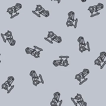 Smart tractor agri tech line seamless pattern Stock Illustration