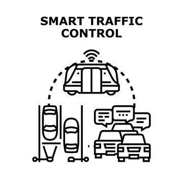 Smart traffic control system managing city transportation Illustration