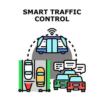 Smart traffic control system managing city transportation Illustration