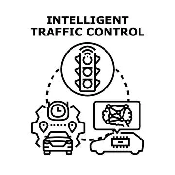 Smart traffic control system managing city transportation flow Illustrazione stock