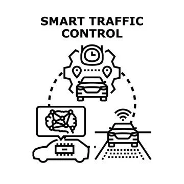 Smart traffic control system managing autonomous vehicle navigation Illustrazione stock