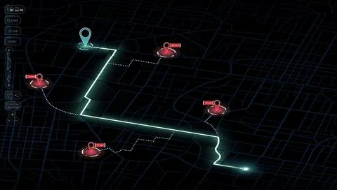 Smart traffic interface showing main route and potential delays Stock Illustration