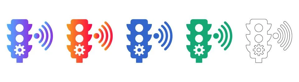 Smart Traffic Light IoT Control Icons Stock Illustration