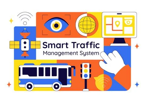 Smart Traffic Management System Technology Illustration Featuring Urban Inf.. Illustrazione stock