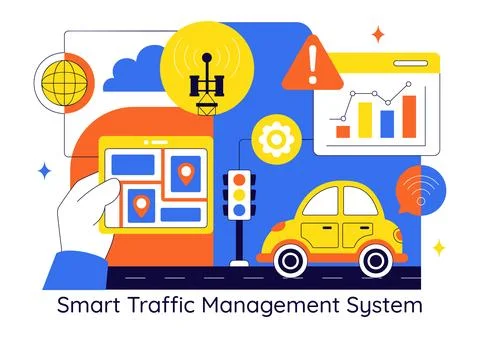 Smart Traffic Management System Technology Illustration Featuring Urban Inf.. Stock Illustration