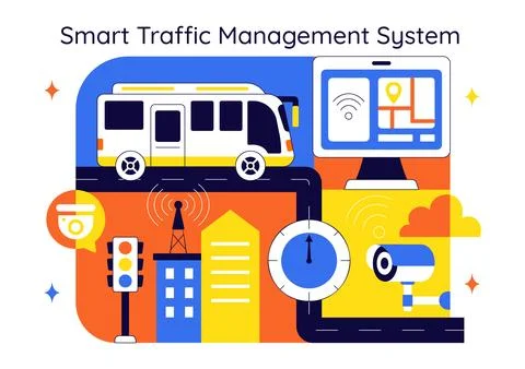 Smart Traffic Management System Technology Illustration Featuring Urban Inf.. Stock Illustration