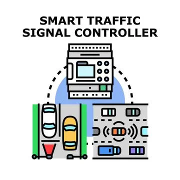 Smart traffic signal controller managing urban vehicle flow Stock Illustration
