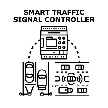 Smart traffic signal controller managing urban vehicle flow Stock Illustration