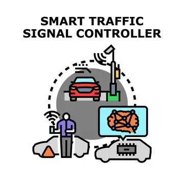 Smart traffic signal controller regulating modern urban street Stock Illustration